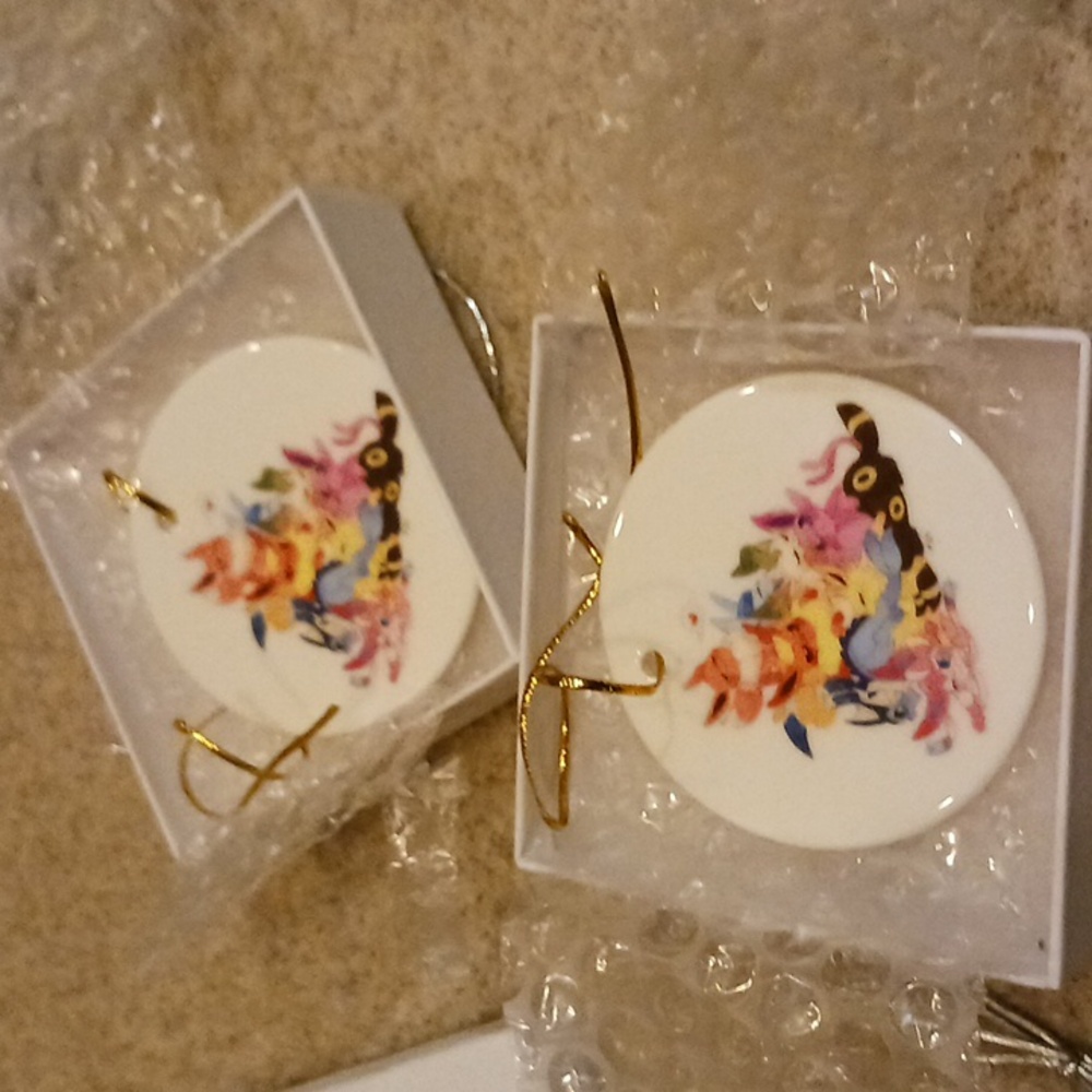 NIB Eevee Christmas Ornament Ceramic 3" Two Ornaments